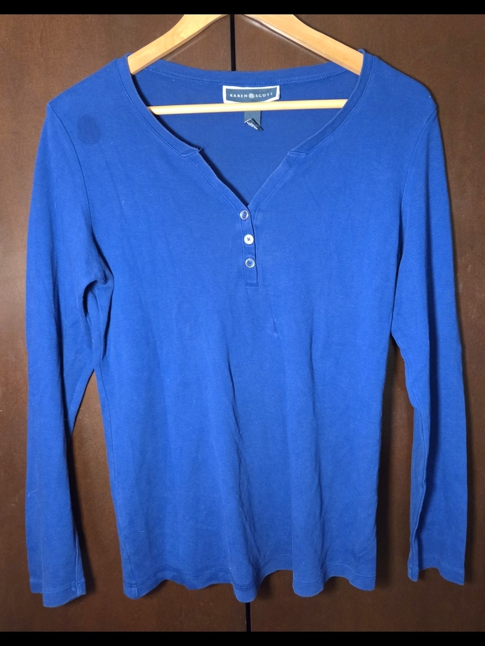 Karen Scott Blue Long-Sleeve Henley Top Women Size Medium